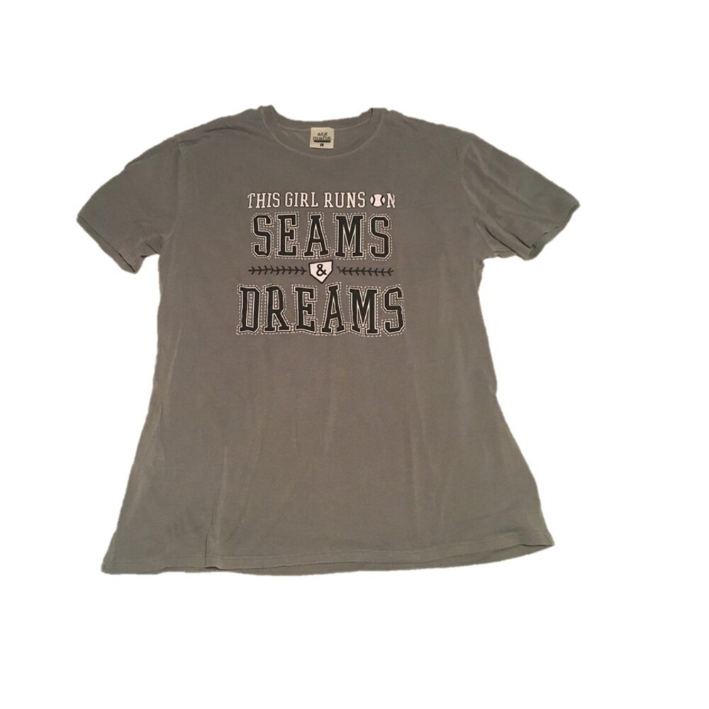 ATX Mafia t-shirt Womens L gray Seams & Dreams oversized baseball tee Sporty